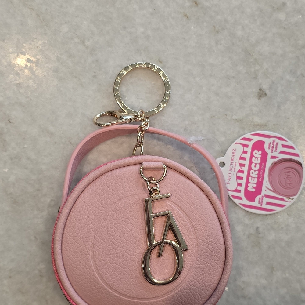 FAO Schwarz Mini Mercer Round Bag Purse Charm Key Chain Fob pink tote hand bag